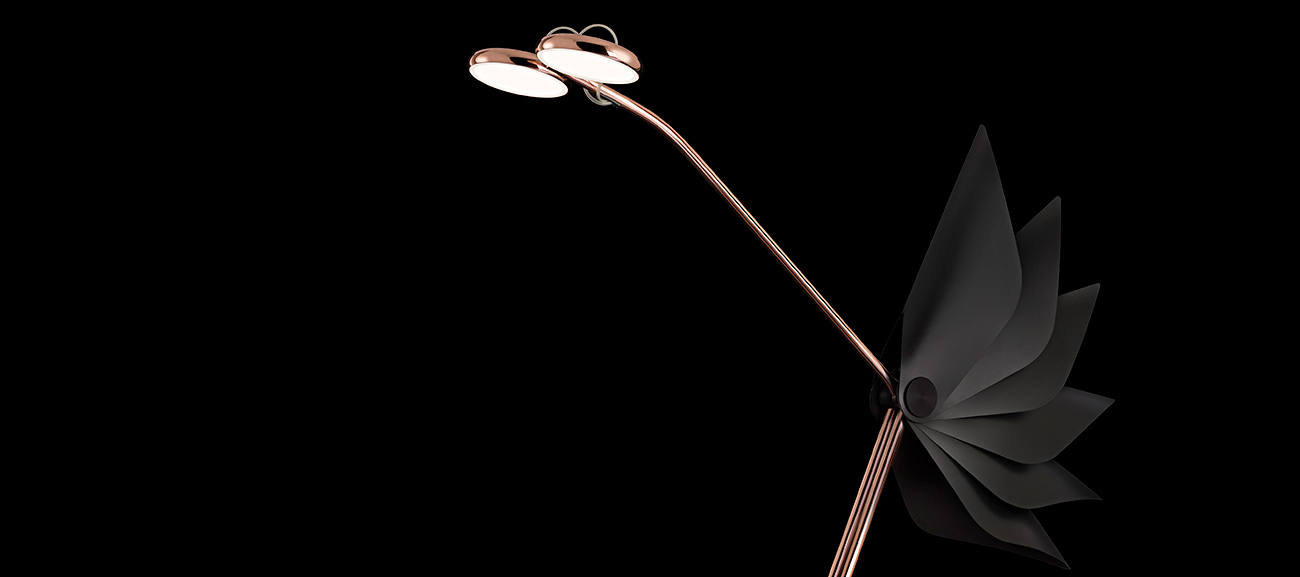 Dorking by Sergi Ventura - Detail of Dorking floor lamp on a black background