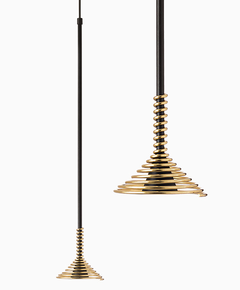 Lobelia by Sergi Ventura - Lobelia, lámpara colgante de techo con forma minimalista parecida a una flor en color negro y oro